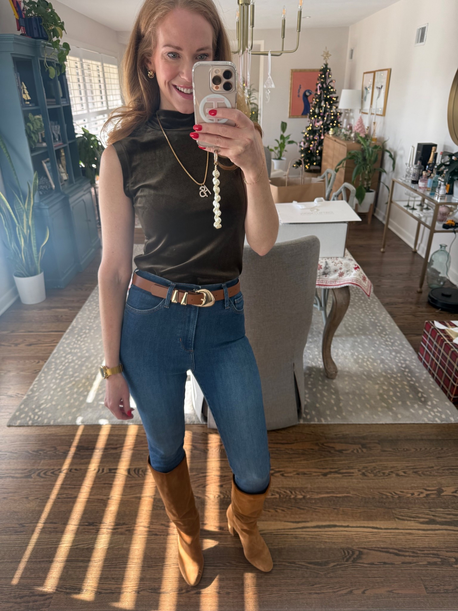 Don’t be afraid of skinny jeans!! These favorite daughter jeans are so stretchy and comfortable and perfect with tall boots! 

#LTKHoliday #LTKOver40 #LTKTall