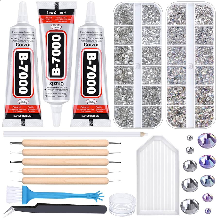 B7000 Clear Glue Bedazzler Kit with Rhinestones, 4013PCS Rhinestone Gems 3 PCS 25 ML B-7000 Adhes... | Amazon (US)