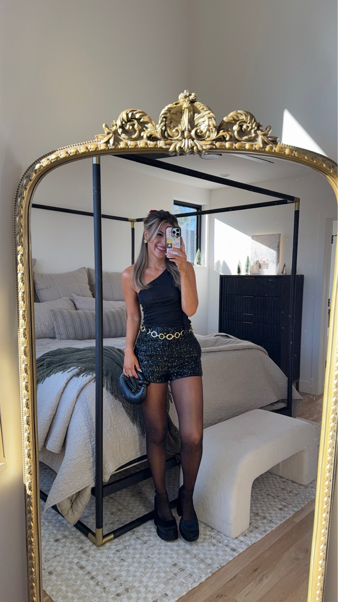 Black sequin shorts With one shoulder top holiday party looks

Wearing by my usual small/2

Dibs code: Emerson [unbothered bronze & strawberry summer]

#LTKSeasonal #LTKHoliday #LTKParties