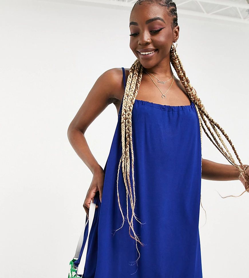 ASOS DESIGN Tall gathered neck strappy mini sundress in navy | ASOS (Global)