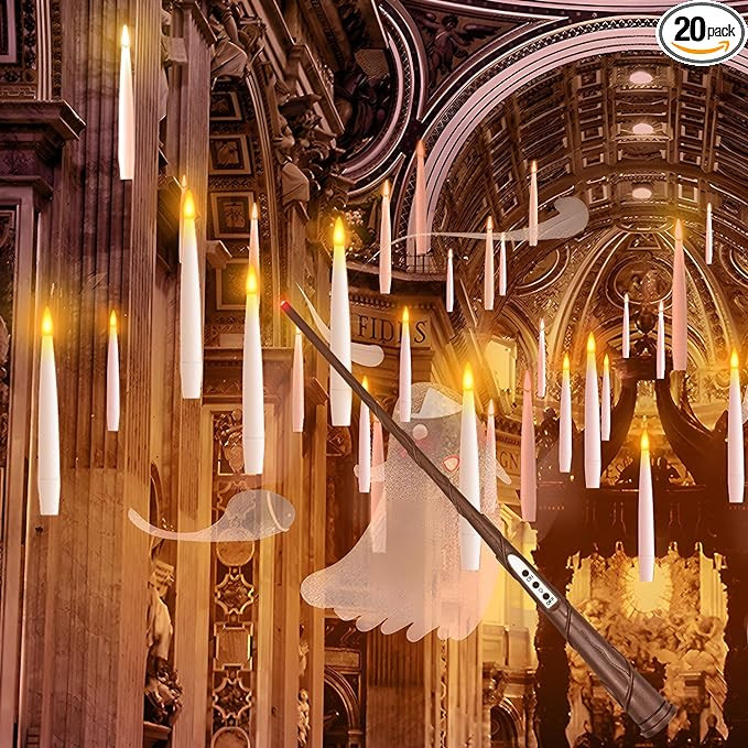 Floating Candles with Wand, Halloween Decoration 20 PCs Magic Hanging Candles, Flickering Warm Li... | Amazon (US)