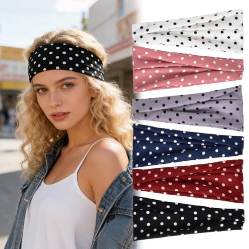 ASDIIT 6 pcs Fashion Wide Polka Dot Headband For Women, Cute Stretchy Wide Polkadot Headband Polka Dot, "7CM/2.75in“ Polkadot head band, Hair Accessories For Yoga Running Sport | Amazon (UK)