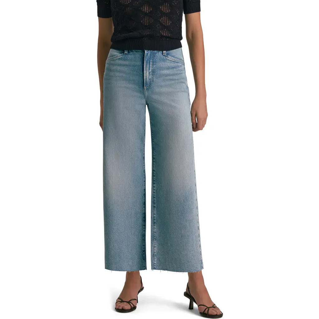 Favorite Daughter The Mischa Raw Hem Super High Waist Wide Leg Jeans in Santa Barbara at Nordstrom, Size 28 | Nordstrom