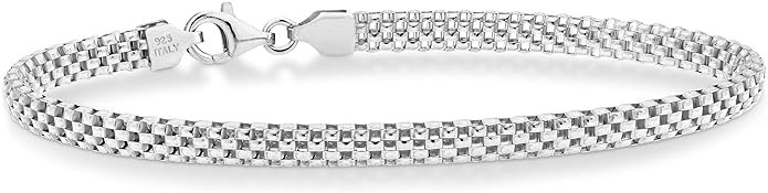 Miabella 925 Sterling Silver Italian 4mm Mesh Link Chain Bracelet for Women, Made in Italy | Amazon (US)