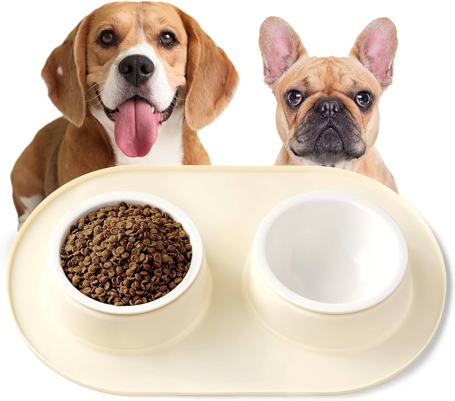 1.5Cup Pet Bowl with Mat Set, 2 Ceramic Dog Bowls for Small Size Dog, Non-slip Waterproof Silicon... | Amazon (US)