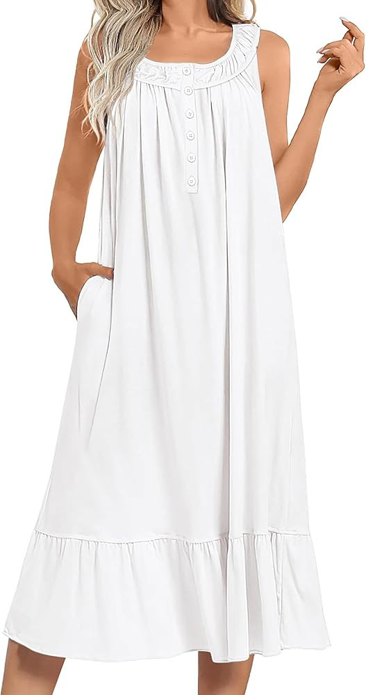 Ekouaer Women's Nightgowns Long Sleeveless Night gown with Pockets Soft Ladies Nightdress | Amazon (US)