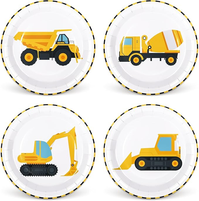 Whaline 40Pcs Construction Birthday Party Paper Plates Dump Truck Disposable Plates 4 Designs Tab... | Amazon (US)