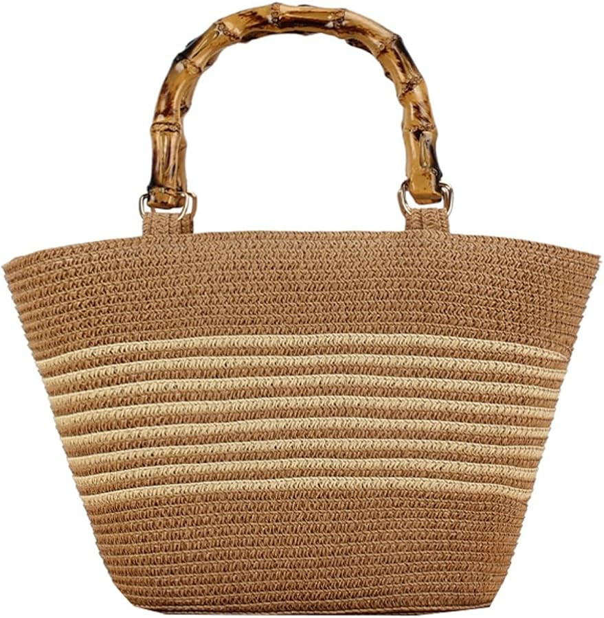 Womens Large Straw Tote Bag Handmade Woven Beach Shoulder Bag Top Handle Purse for Summer | Amazon (US)