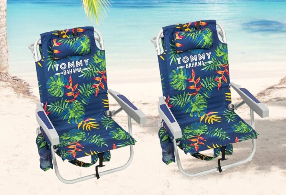 Tommy Bahama Backpack Beach Chair 2 Pack (Tropical Foliage), Dark Blue (2622206) | Amazon (US)