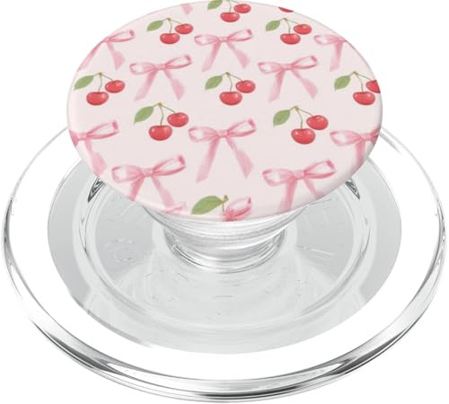 Cherry Pink Bow Coquette Pattern Cute Aesthetic Girly PopSockets PopGrip for MagSafe | Amazon (US)