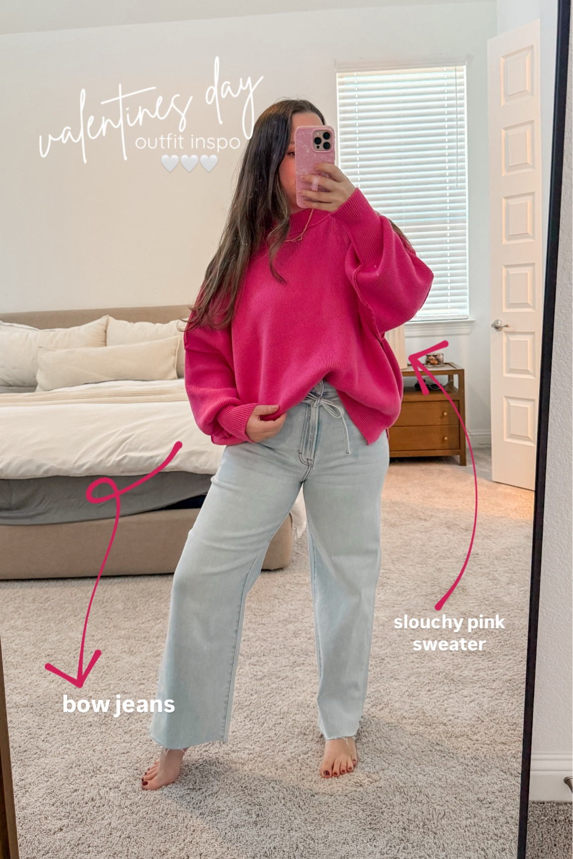 cutie casual vday outfit 💕

In a medium, this sweater is so soft and an oversized slouchy fit. Jeans have the best stretch but don’t stretch out throughout the day. TTS! 

valentines outfit, mom ootd, causal mom ootd, vday outfit, valentines, valentines sweater, valentines outfit idea, casual valentines outfit, vday sweater 