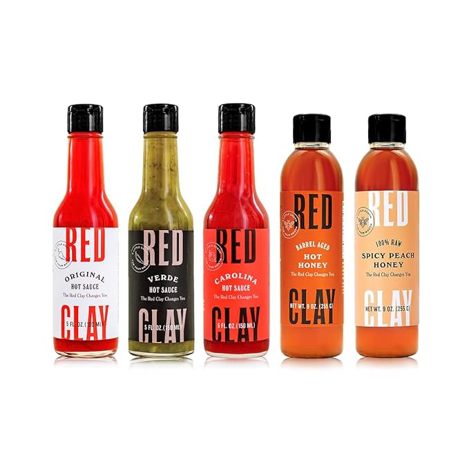 Amazon.com : Red Clay Hot Sauce and Hot Honey, Whole Shebang Variety Pack (5 Count) Gift Box, wit... | Amazon (US)