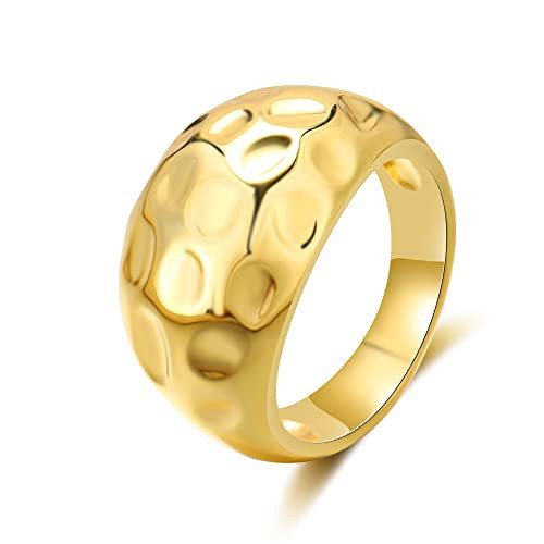 Aprilery Gold and Silver Rings for Women, Fashion 18K Gold Plated Chunky Statement Ring Band Dome Mask Design Cocktail Costume Jewelry for Her (Gold - Dome A, 8) | Amazon (US)