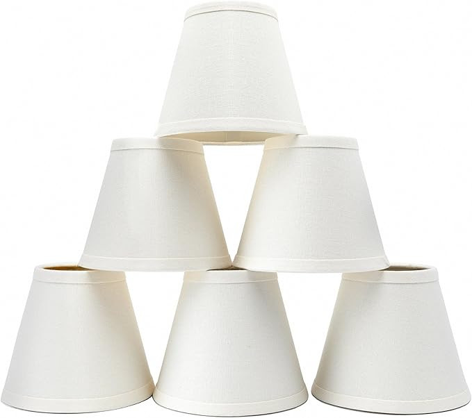 Small Lamp Shade Set of 6 Chandelier Shades 3" X 6" X 5" White Linen Clip-On Lampshade | Amazon (US)
