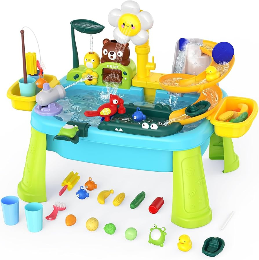 Water Table for Toddlers 1-3, Outdoor Toys for Kids Ages 4-8 with Pump, Kitchen Play Sink with Ru... | Amazon (US)