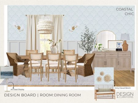 Southern coastal, coastal chic dining room, dining table, coastal dining table, soft blue wallpaper, buffet 

#LTKhome