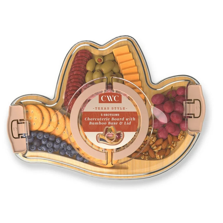 Cook With Color Texas Cowboy Hat Shaped Charcuterie Board with Cover \u2013 3 Compartments, Bambo... | Walmart (US)