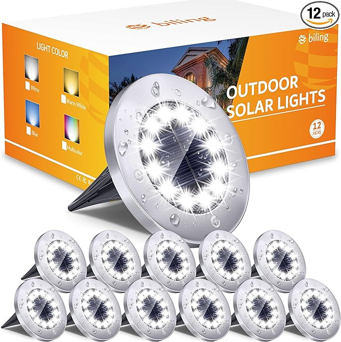 Biling Solar Outdoor Lights 12 Pack, Bright 12 LEDs Solar Ground Lights Waterproof, Flat Landscap... | Amazon (US)