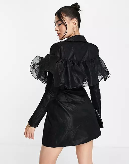 ASOS LUXE wired lace organza blazer dress in black | ASOS (Global)