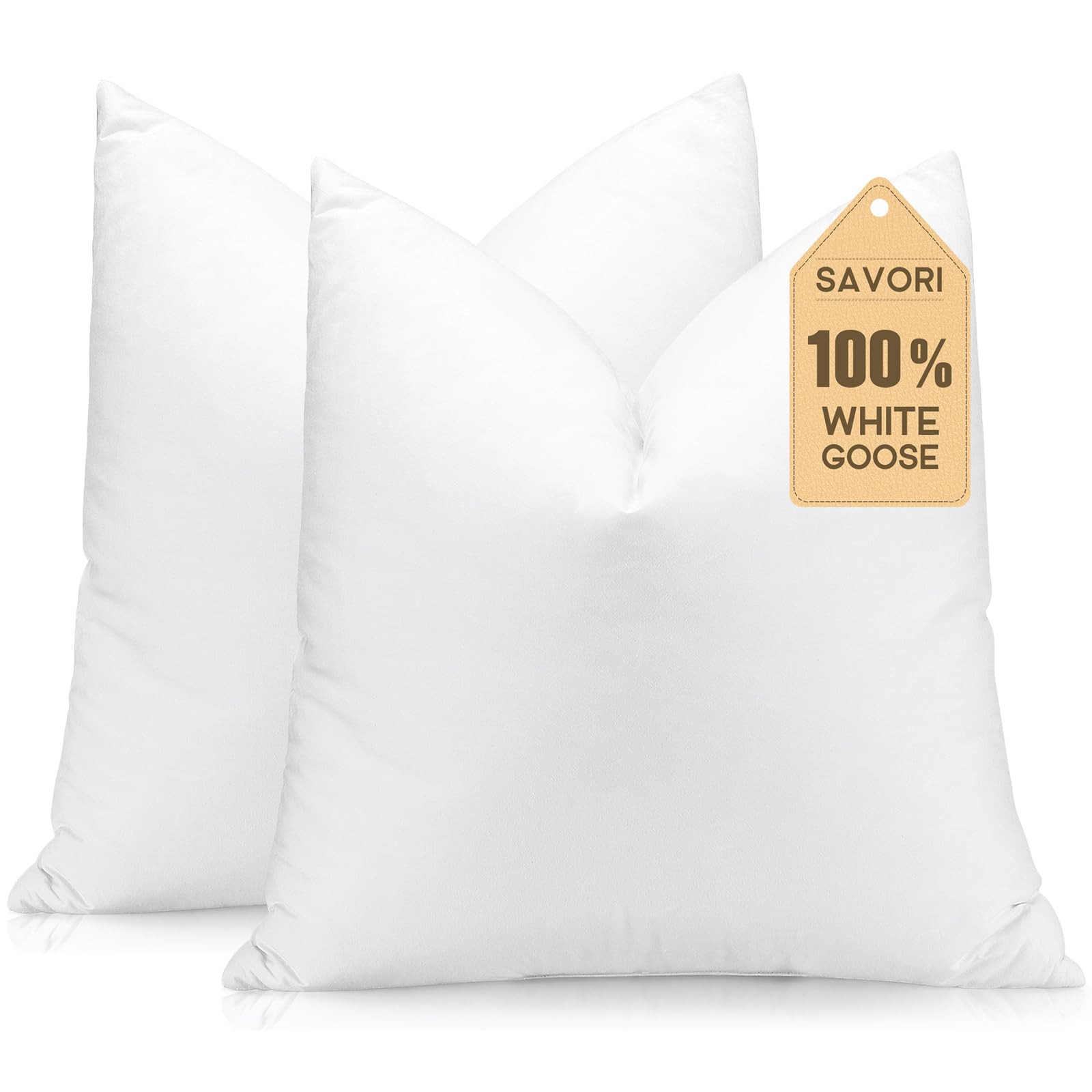 SAVORI Set of 2 Down and Feather Throw Pillow Inserts 24x24 Soft Fluffy Pillow Inserts with 100% ... | Amazon (US)