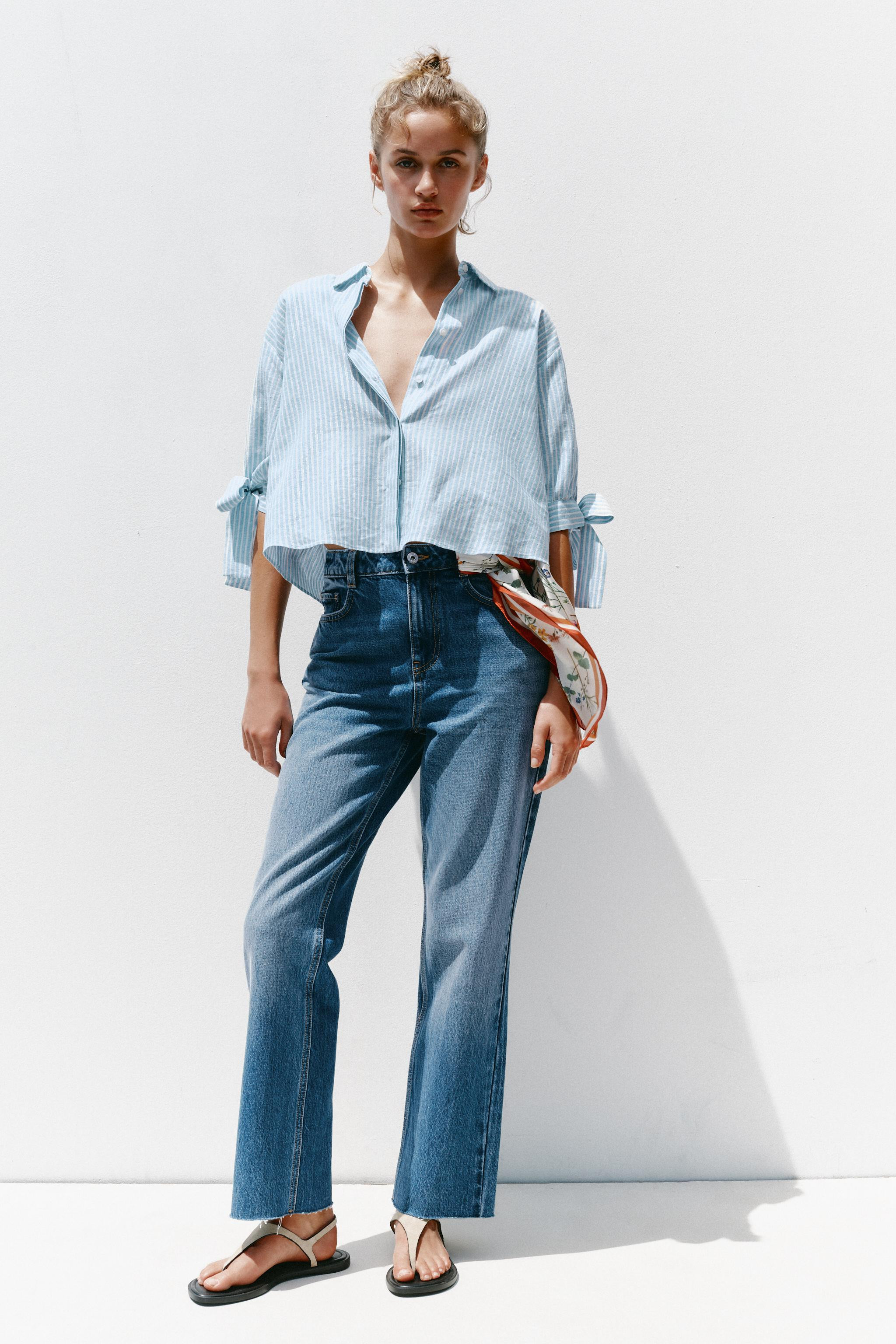 STRIPED LINEN BOW SHIRT | Zara US