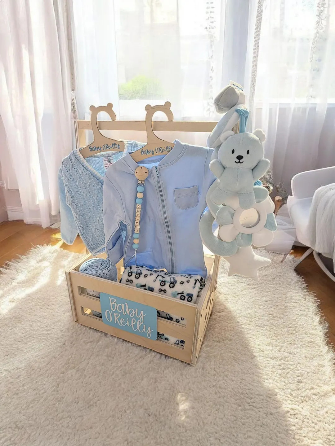 Personalized Baby Shower Crate Gift: 5 Name Hangers, Storage Hamper - Etsy | Etsy (US)