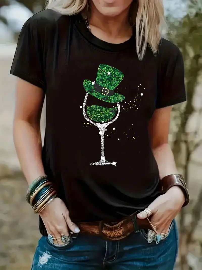St. Patrick's Day Goblet Print T shirt Short Sleeve Crew - Temu | Temu Affiliate Program