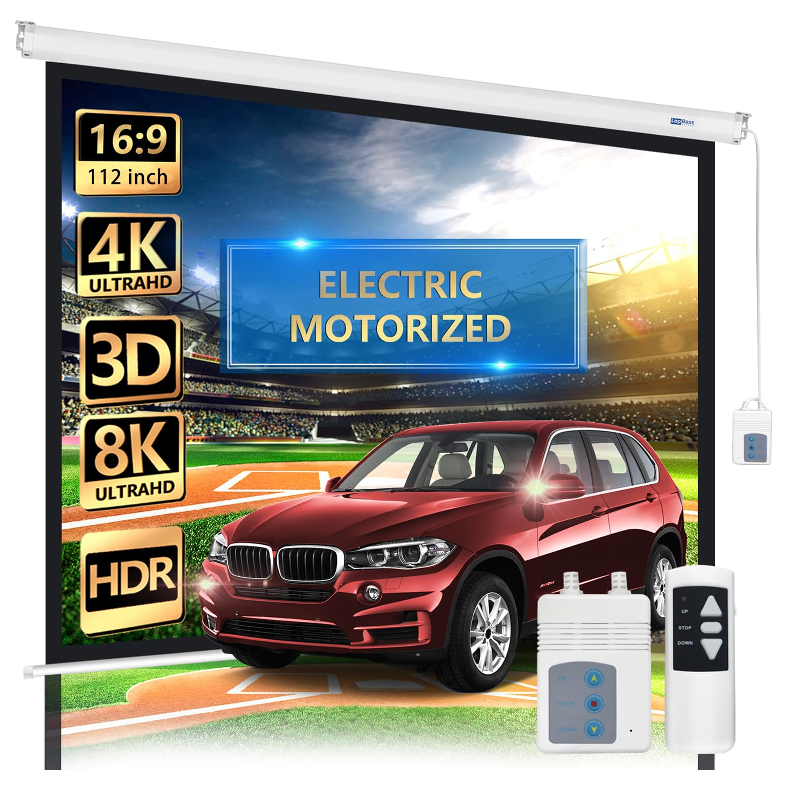 LopBast Screen 112" Motorized Projector Screen - Indoor and Outdoor Movies Screen 112 inch Electr... | Amazon (US)