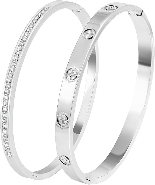 Gold Bangle Bracelets for Women - 2PCS 18 K Gold Plated Stainless Steel Love Bangle Friendship St... | Amazon (US)