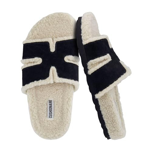 CUSHIONAIRE Cuddle Fur Slippers for Women Faux Shearling Slide Sandal +Memory Foam, cozy slippers, BLACK 7.5 | Amazon (US)