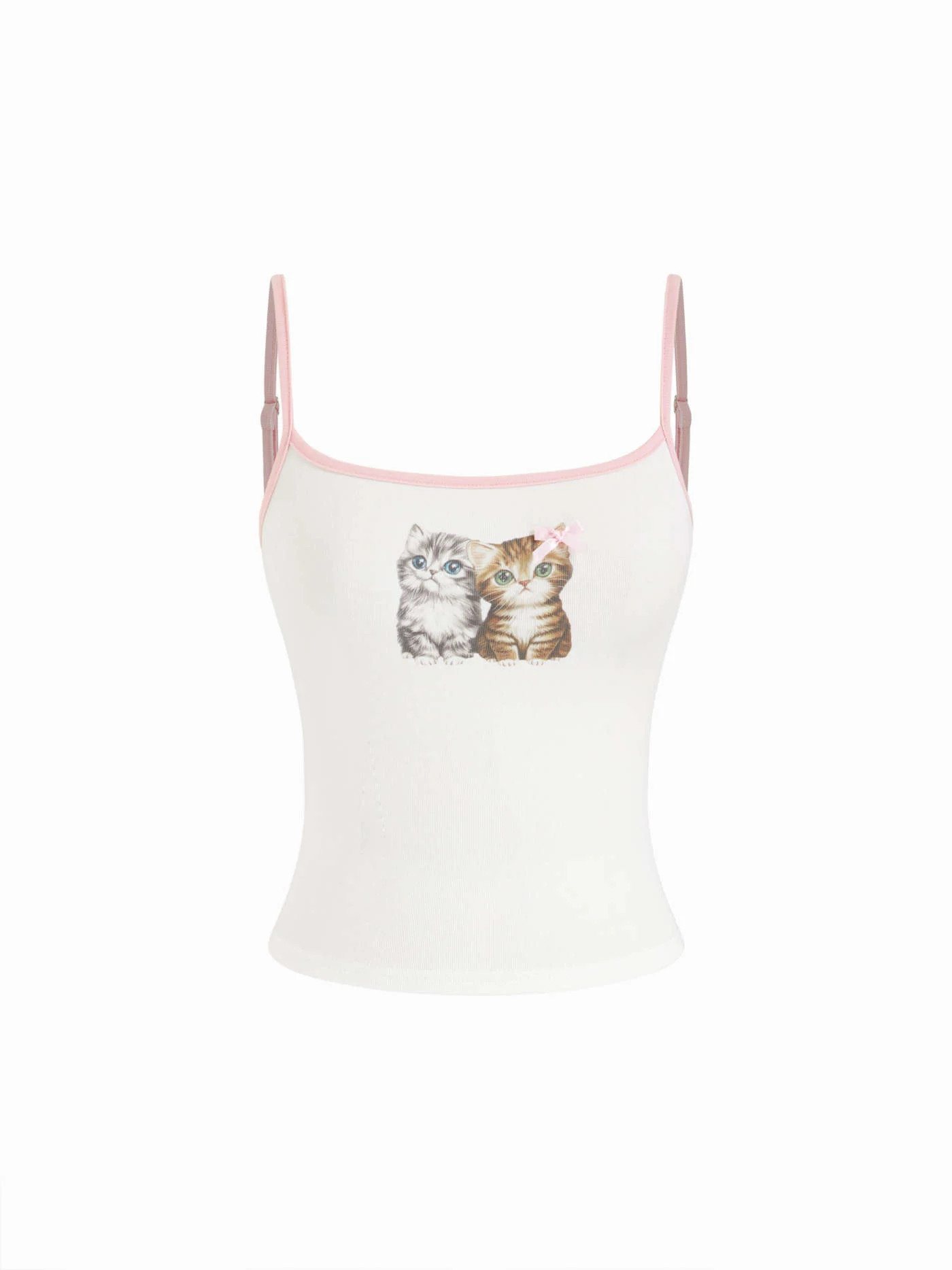 Jersey Cotton-blend Cat Graphic Scoop Neck Contrasting Binding Bowknot Cami Top For School Daily ... | Cider