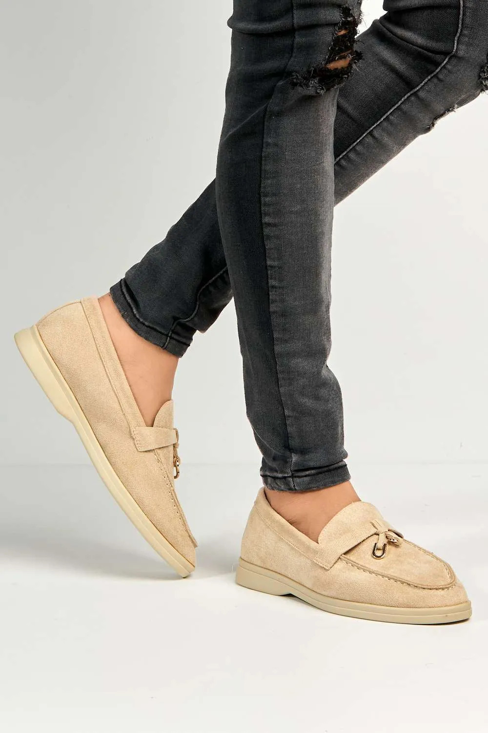 Flats | Tonya Charm Detail Slip-On Faux Suede Loafers | Miss Diva | Debenhams UK