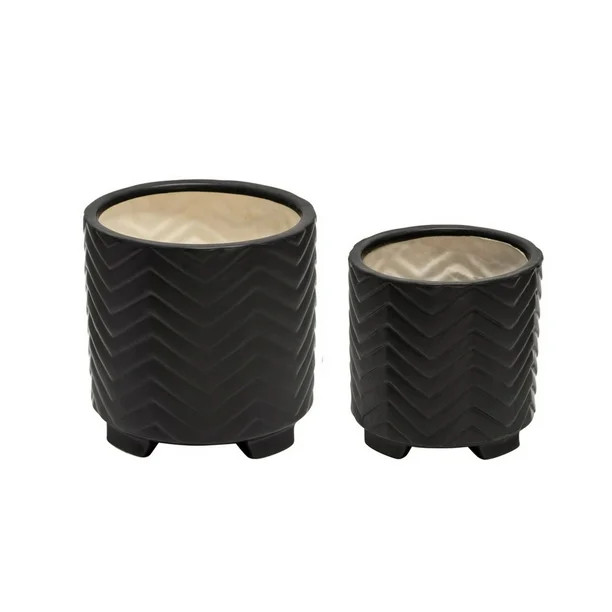 Footed Planter with Ceramic and Chevron Pattern, Set of 2, Black- Saltoro Sherpi - Walmart.com | Walmart (US)