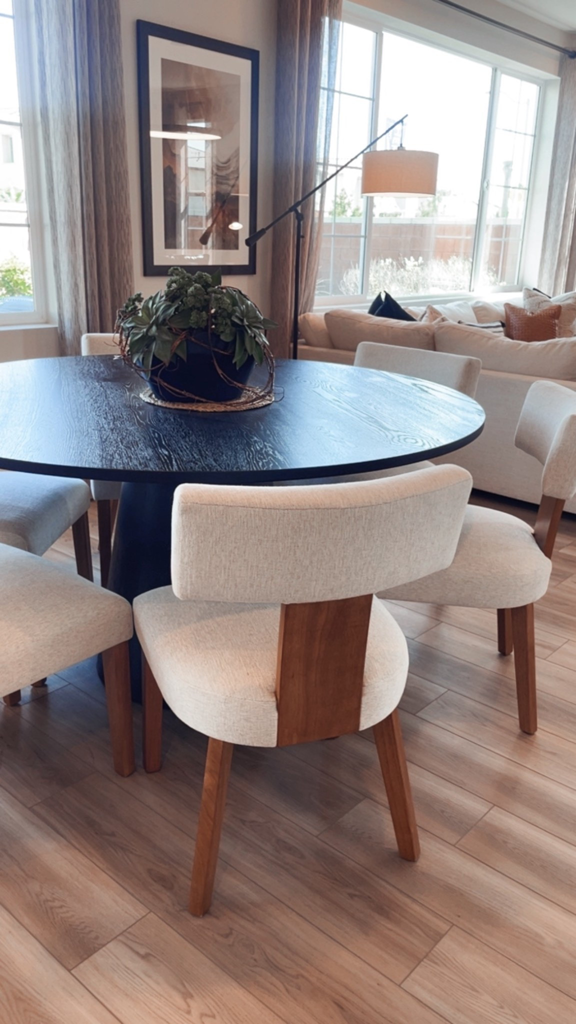 Round dining table and chair combination. 😍

I had a chance to try these chairs and they are very comfortable. I love the mix of dark wood and light wood with the ivory fabric seat. 

You can also order the fabric in a “wheat” color if you prefer. 

#LTKHome #LTKSaleAlert #LTKmomlife