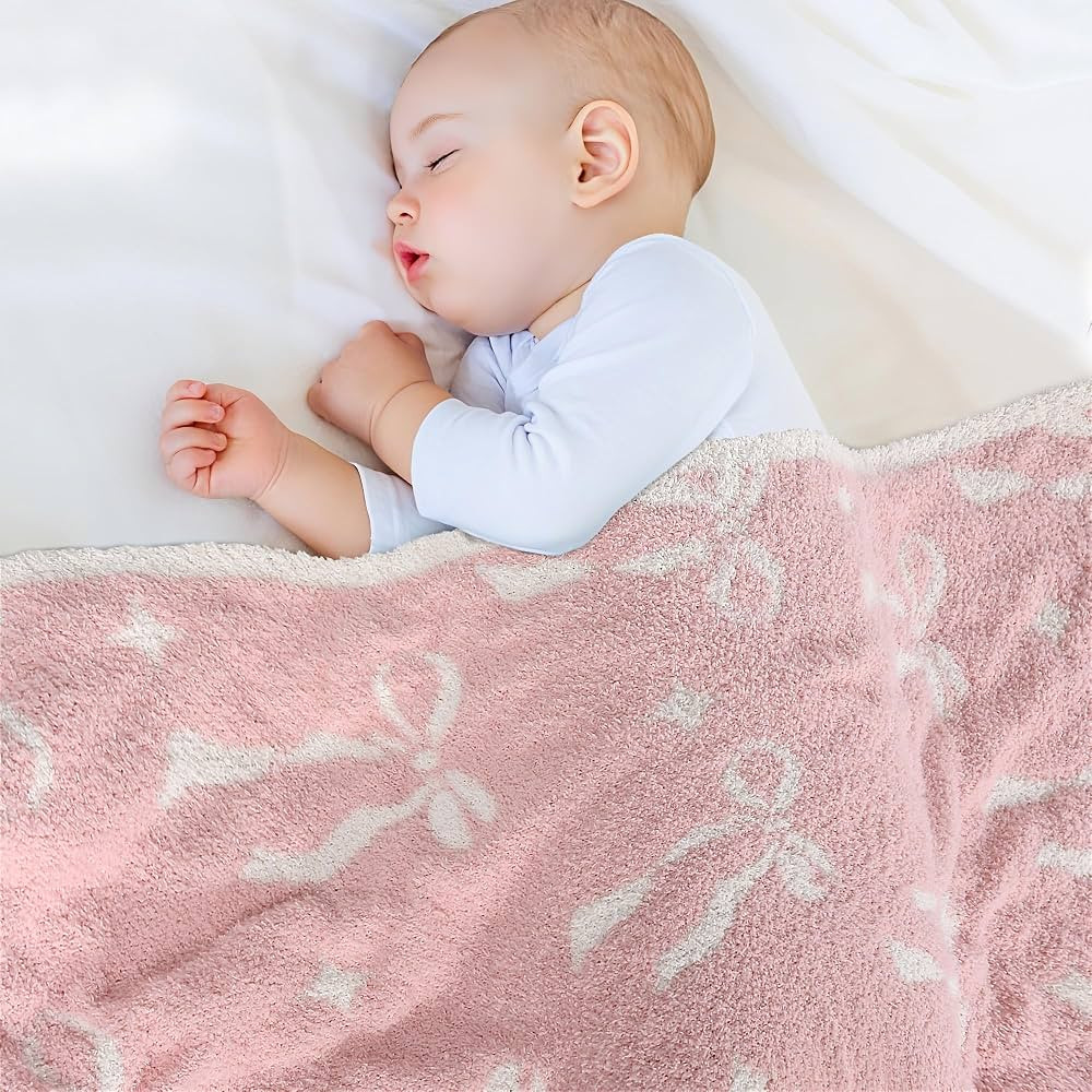 Pink Bow Baby Blanket – Cozy Knitted Bow Throw for Baby Girls, Nursery Décor, & Newborn Gifts ... | Amazon (US)
