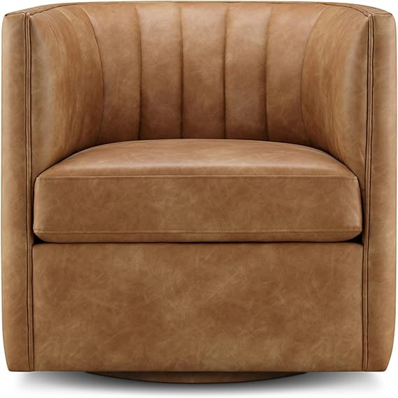 CHERS Rivet Mid-Century Modern Swivel Armchair, Channel-Tufted Faux Leather Accent Chair, 360-Deg... | Amazon (US)