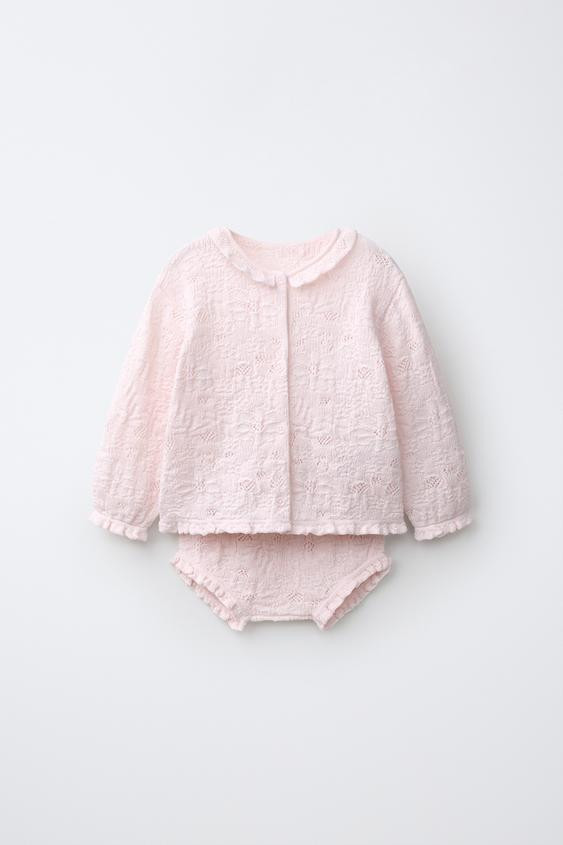 Zara - Cotton-Silk Knit Jacket And Bloomers Set - Pastel Pink - 0-1 Months (22,0 Inches) - Kids | Zara US