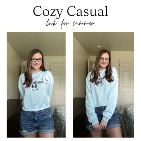 Cozy casual outfit for summer! I love the blue color of this Taylor Swift Cornelia Street sweatshirt 🩵

#LTKunder50 #LTKunder100