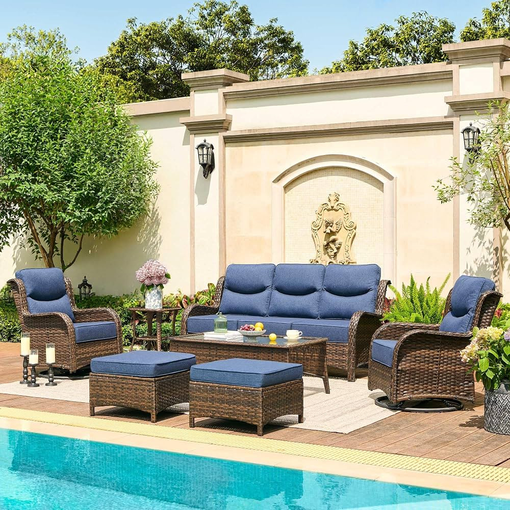 Luxury Patio Furniture Set with 6-inch Thick Cushion, Outdoor Couch and High Back Swivel Rocker P... | Amazon (US)