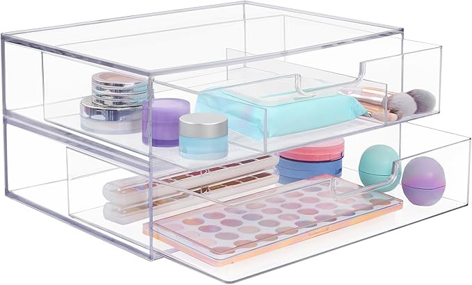 STORi Sofia 12.5” Wide Clear Stackable Open & Divided Storage Drawers, 2 Pack Plastic Organizer... | Amazon (US)