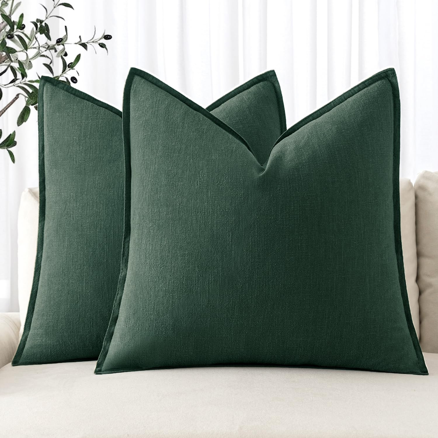 MIULEE Christmas Decorative Linen Pillow Covers 18x18 Inch Dark Green ​Boho Farmhouse​ ​Neutral Couch Throw Pillows for Bed Pack of 2 Accent Modern Pillowcase Sofa Livingroom Home Decor | Amazon (US)
