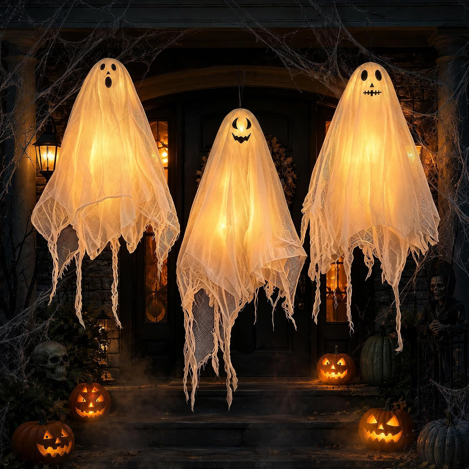 Halloween Deko Geist mit Lichter LED 3 Stück, Leuchtende Hänge für Innen | Amazon (DE)