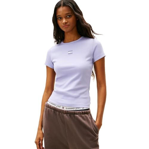 Tommy Jeans Women's Badge Rib Tee,Periwinkle Dusk Small | Amazon (US)