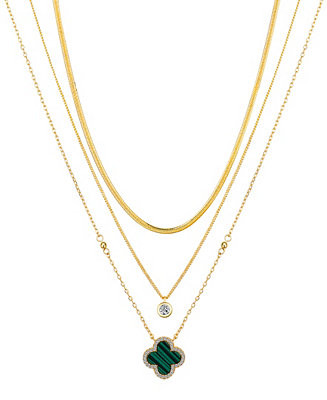 Malachite Clover and Cubic Zirconia Bezel Layered Necklace Set | Macy's