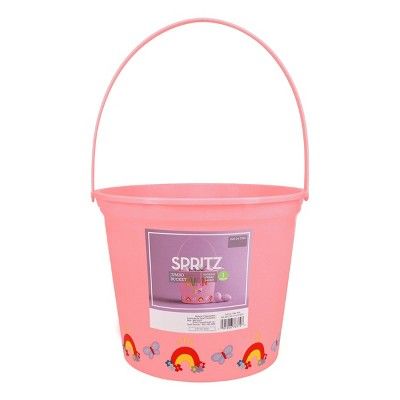 Jumbo Plastic Easter Bucket Printed Boarder with Stickers Pink - Spritz&#8482; | Target