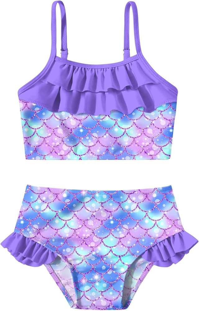 Little Girls Two Piece Mermaid Bikini Set Ruffle Adjustable Summer Beach Bathing Swimsuit 3-7 Yea... | Amazon (US)
