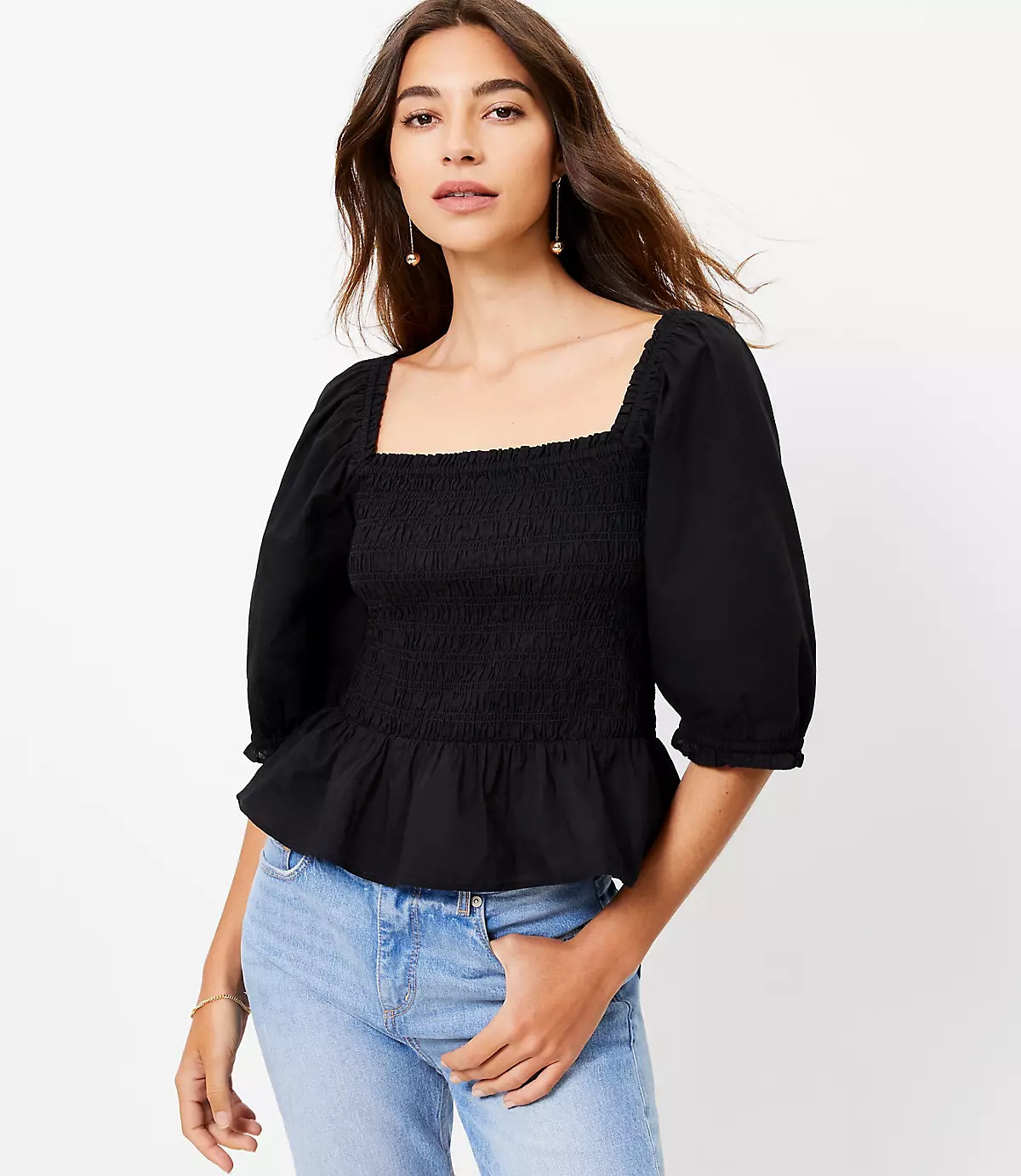 Smocked Peplum Blouse | LOFT