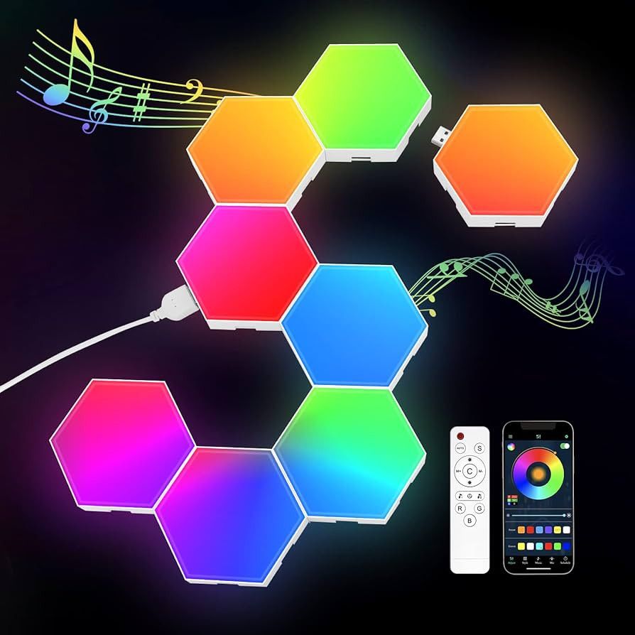 JIMIMORO 8 Pack Hexagon Light Panels -Cool Music Sync RGB Hexagon LED Lights Gaming Lights with A... | Amazon (US)