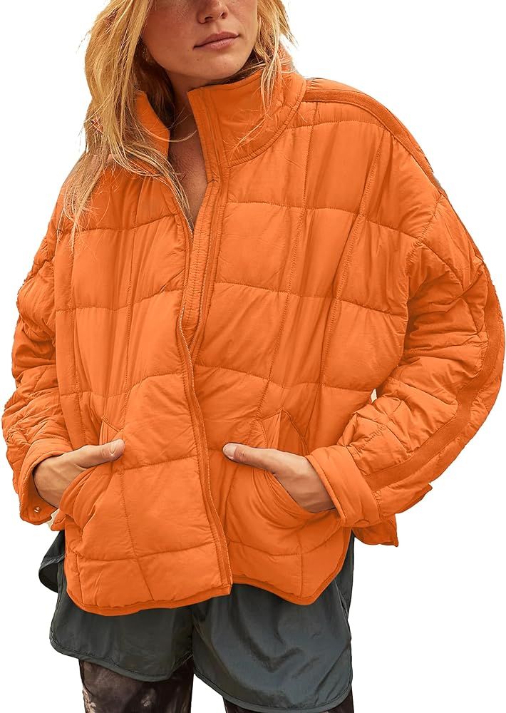 Omoone Women's Quilted Puffer Jacket Zip Up Oversized Lightweight Padded Down Coat Outerwear | Amazon (US)
