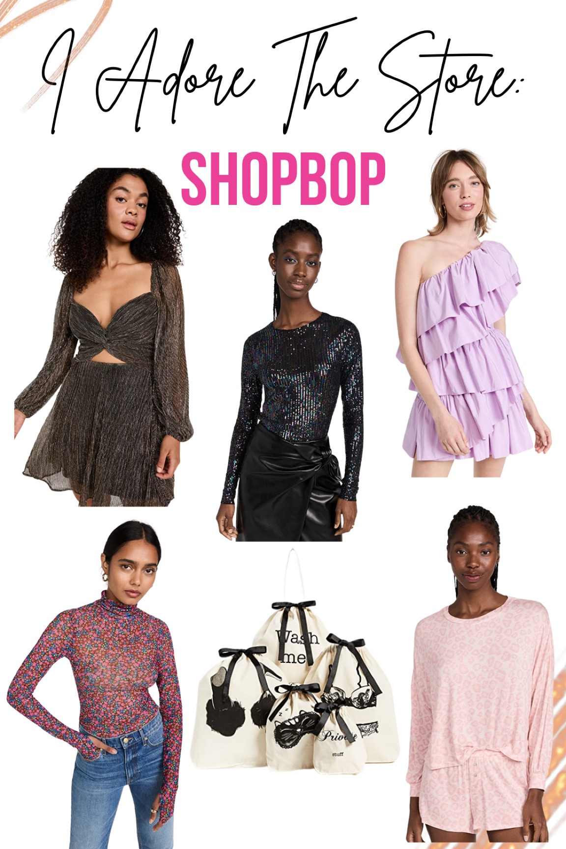 Shopbop 
- AFRM ZADIE TURTLENECK MESH TOP
- HONEYDEW INTIMATES
ALL AMERICAN SHORTIE SET
- FREE PEOPLE
GOLD RUSH LONG SLEEVE TOP
- ENDLESS ROSE
ONE-SHOULDER RUFFLED MINI DRESS
- BARDOT
CARINA MINI DRESS
- BAG-ALL
RESORT GETAWAY BAG SET

#LTKCyberweek #LTKHoliday #LTKstyletip